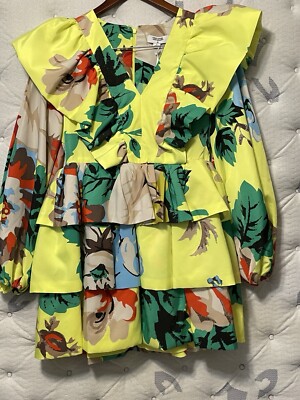 Christopher John Rogers x Target Yellow Floral Long Sleeve Ruffle Dress Size 4