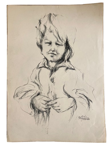 YITZHAK YAMIN Charcoal On Paper Art