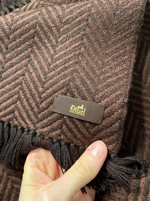 Hermès Chevron Artisanale stole Brown NEW Cashmere $1425