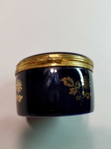 Limoges Castel France Porcelain Trinket Box Cobalt Blue 22K Gold 