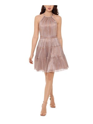 Женское розовое многоуровневое платье XSCAPE без рукавов с коротким рукавом для вечеринки + расклешенное платье 16