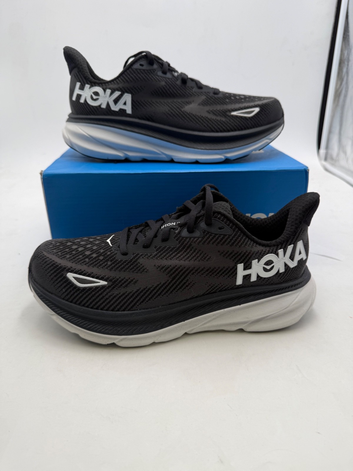 Hoka Clifton Running Shoes Black White Women’s 7.5D Cushioned Athletic Sneakers