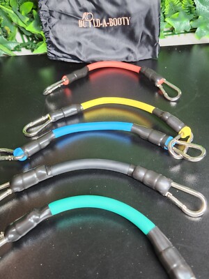 BUILD-A-BOOTY Ankle Tube Resistance Bands (5 Resistances) and Storage Bag 