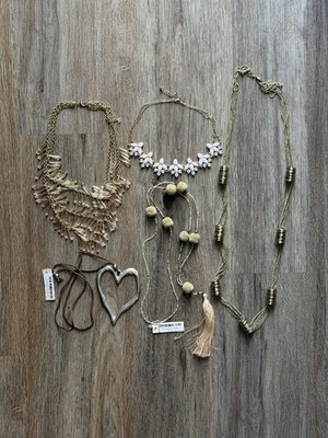 Fashion Necklace Lot of 5 Statement Gold Tone Boho Pendant Jewelry