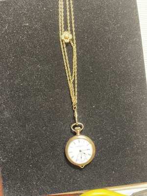 Antique Style Ladies  Pendant  Gold Tone Watch Slide Chain