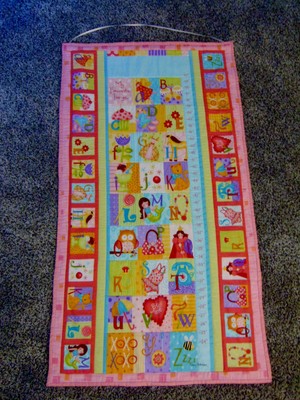 NEW Handmade ABC Alphabet Quilt GIRLS GROWTH CHART Wall Hanging 25x44quot Blanket