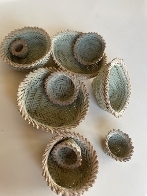 Set of 10 Small Vintage  Sea Grass  Straw Reed Woven Nesting Baskets 3.5  - 3/8 