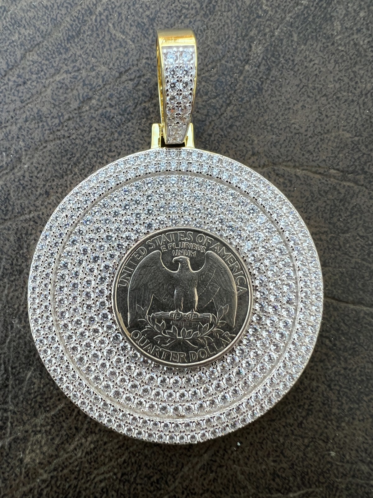 Pre-owned Harlembling Moissanite Large Bling Out Iced Round Hip Hop Pendant Necklace Pass Diamond Test In Silver