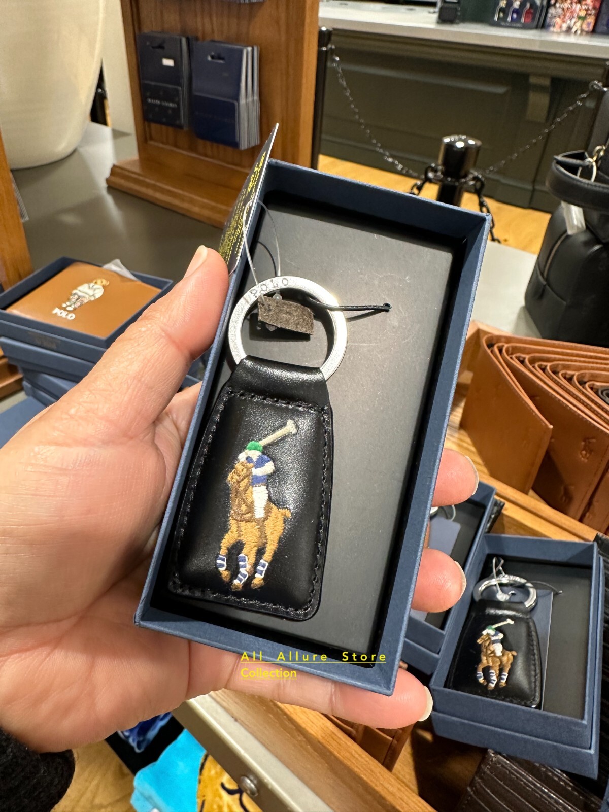 ファッション雑貨・小物その他 POLO Ralph Lauren Big Pony Leather Key Chain Fob Ring Polo RALPH LAUREN Key Chain FOB Big Pony Tan Leather