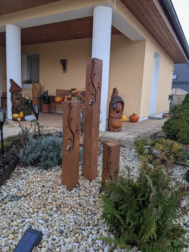 JH-Metalldesign Säulenset Edelrost – 3-teilige Gartendeko Mit Edelstahlkugeln, Verschiedene Größen