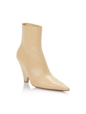 Pre-owned Bottega Veneta Womens Beige Comfort Pointed Toe Kitten Heel Leather Boots 38