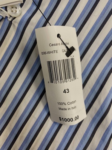 CESARE ATTOLINI NAPOLI $1000 CESARE ATTOLINI NAPOLI MEN'S BLUE STRIPED DRESS SHIRT SIZE 17 / 43