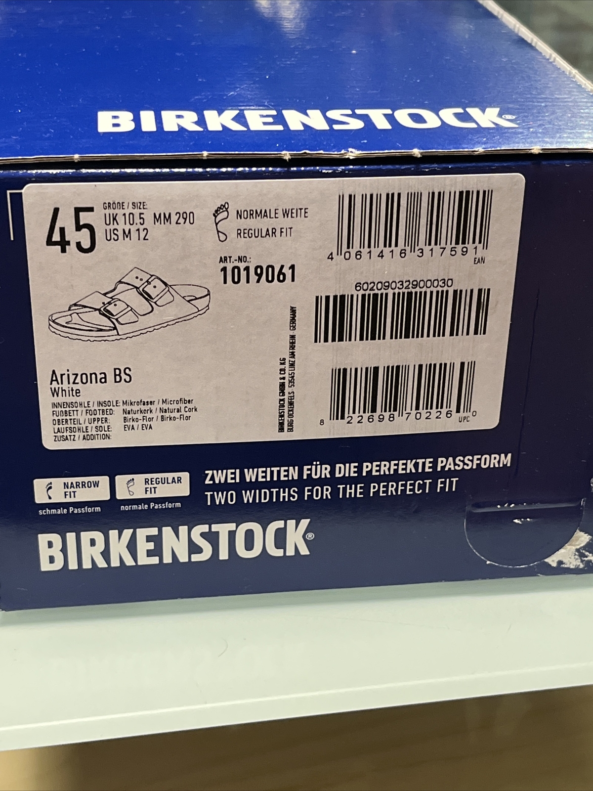 White Arizona Birkenstocks in Size 45 