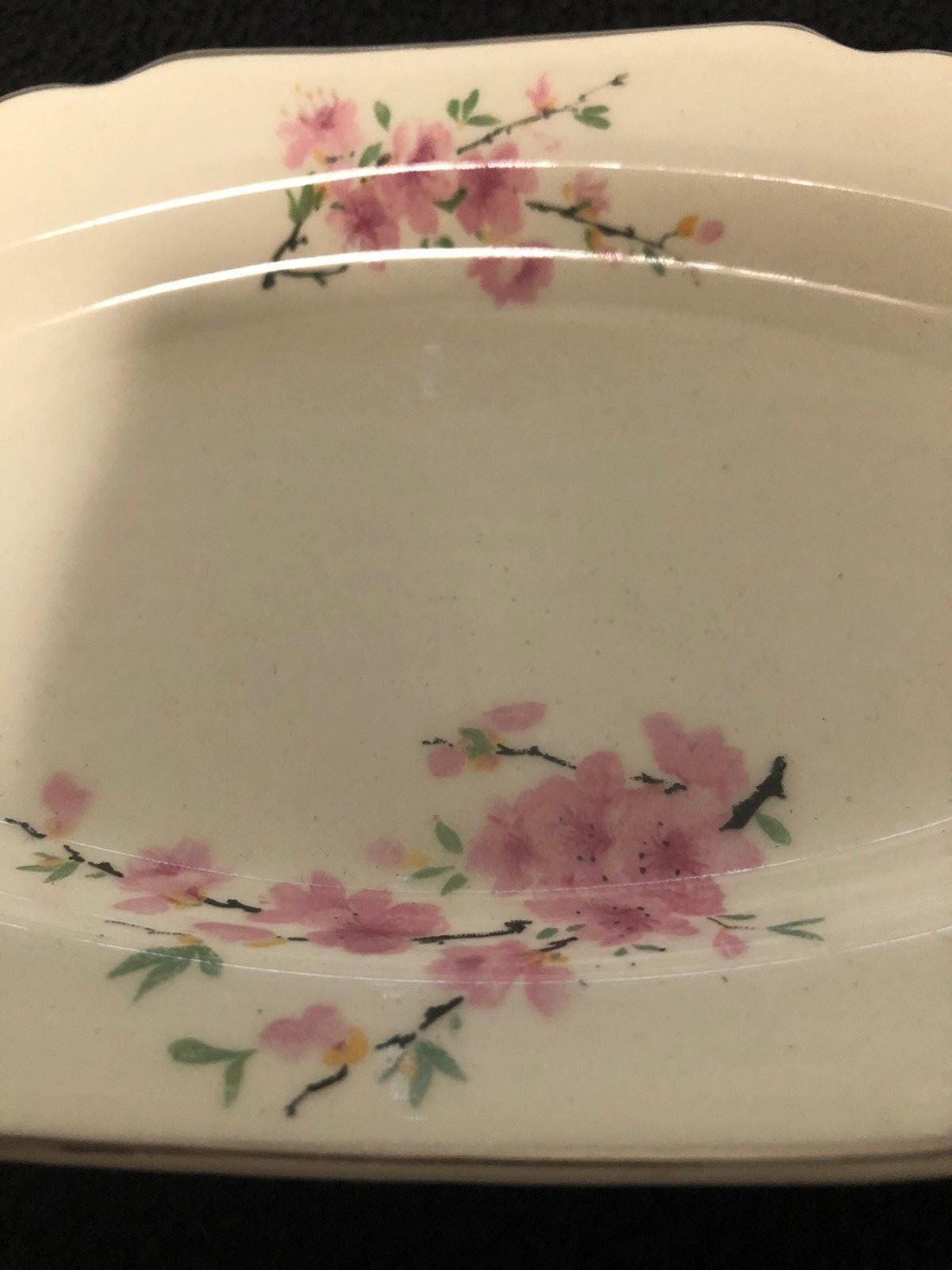 W S George White Lido Peach Blossom Platinum oval plate pre-owned