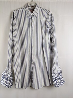 Luciano Visconti Black 2XL Blue White stripe Shirt French cuffs