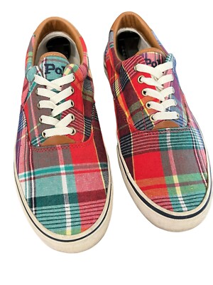 Polo Ralph Lauren Thornton Preppy Bright Plaid Lace Up Men s Shoes Size 10D
