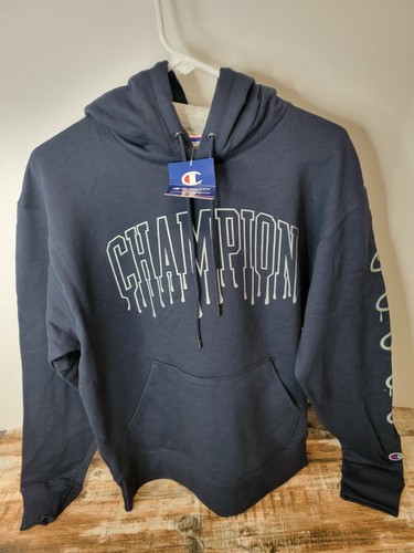 NWT Champion DRIP Logo Blue Navy Hoodie Sweatshirt Medium | eBay