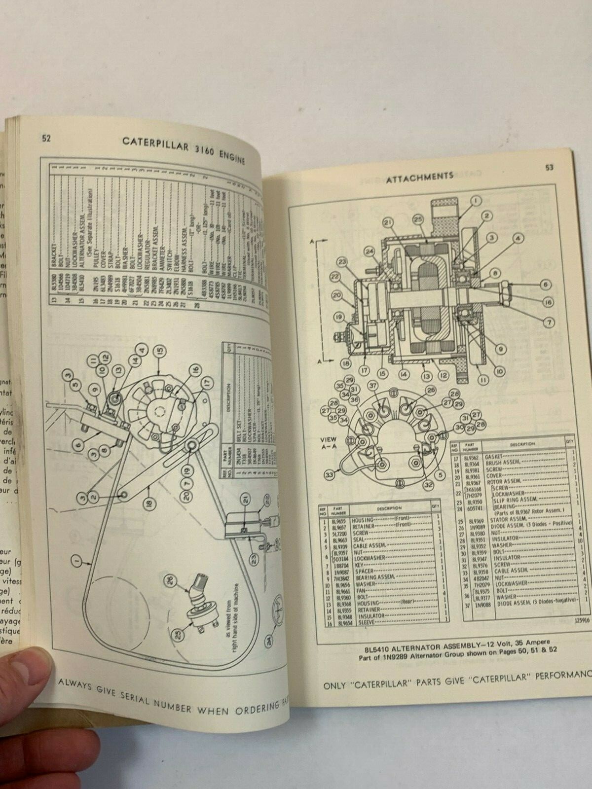 CATERPILLAR 3160 Engine Parts Book 98M1-UP