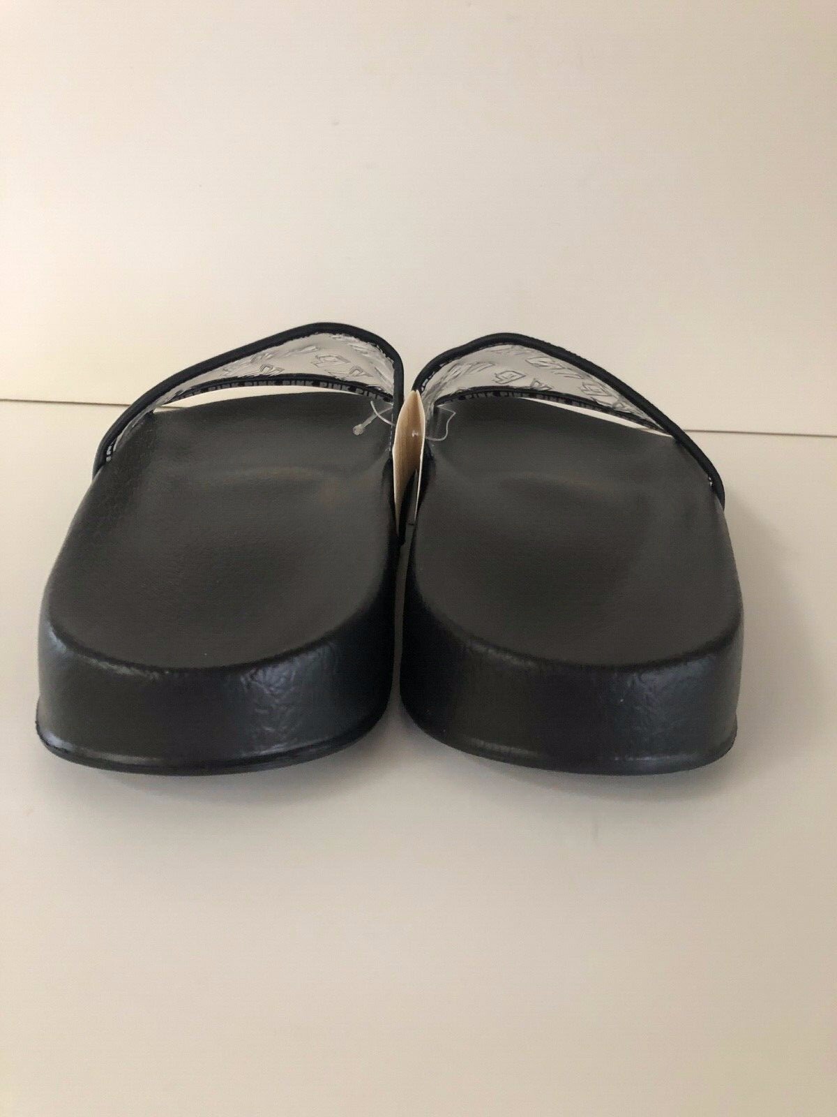 Victorias Secret Pink Clear Embossed Logo Slide Sandals- Large (9-10) NWT