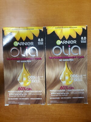 2 Boxes: Garnier Olia Permanent Hair Color *#8.0 Medium Blonde* R7P6a