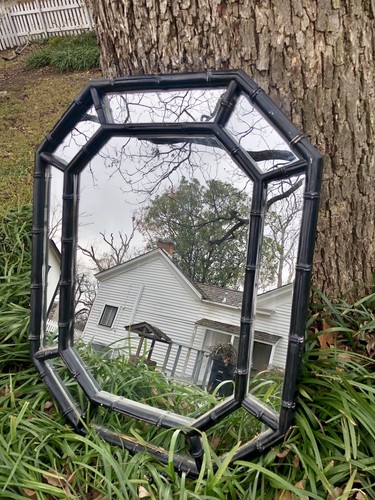 Vintage•Mid Century Mod•Black•Faux Bamboo•Wall Mirror