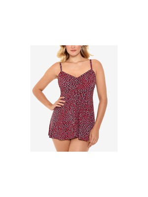 

SWIM SOLUTIONS Womens Maroon Tummy Control Flyaway Sweetheart Swimdress