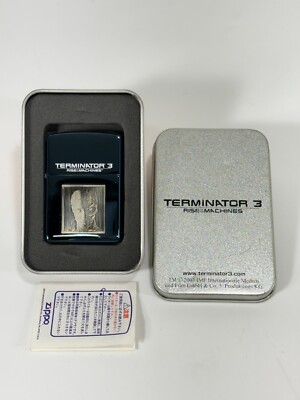 2001 Zippo ''Terminator 3 - Rise of Machines'' Blue Titanium Lighter ~ New In Case