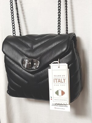 NWT DIVINA FIRENZE Black LEATHER Crossbody CHAIN Strap Small Made in Italy