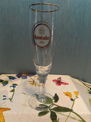 Krombacher Pils German Beer Glass 8.25  Gold Trim Pilsner ribbed stem