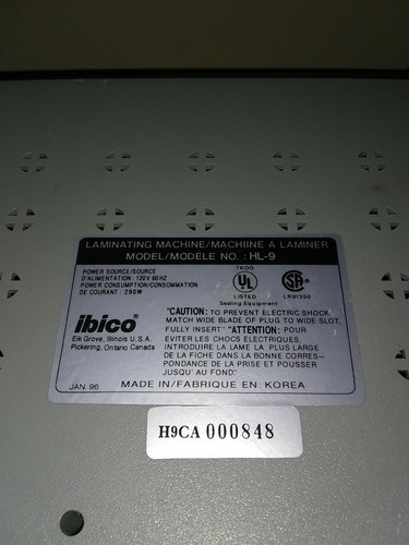 Ibico Laminator HL-9 HL9 Letter Size Laminator