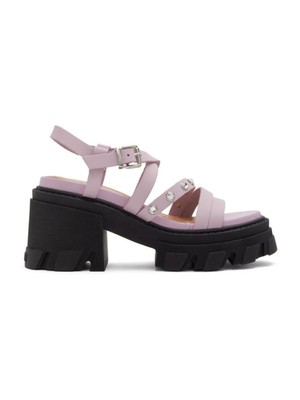 Pre-owned Ganni Womens Pink 2" Platform Round Toe Block Heel Leather Slingback Sandal 39