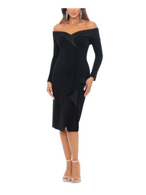 Женское черное вечернее платье-футляр миди с длинным рукавом и юбкой-футляром из искусственной кожи XSCAPE 4