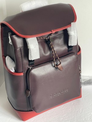 Pre-owned Coach Backpack Mens League Flap Large Leather Oxblood Red C5342 Laptop In Brown