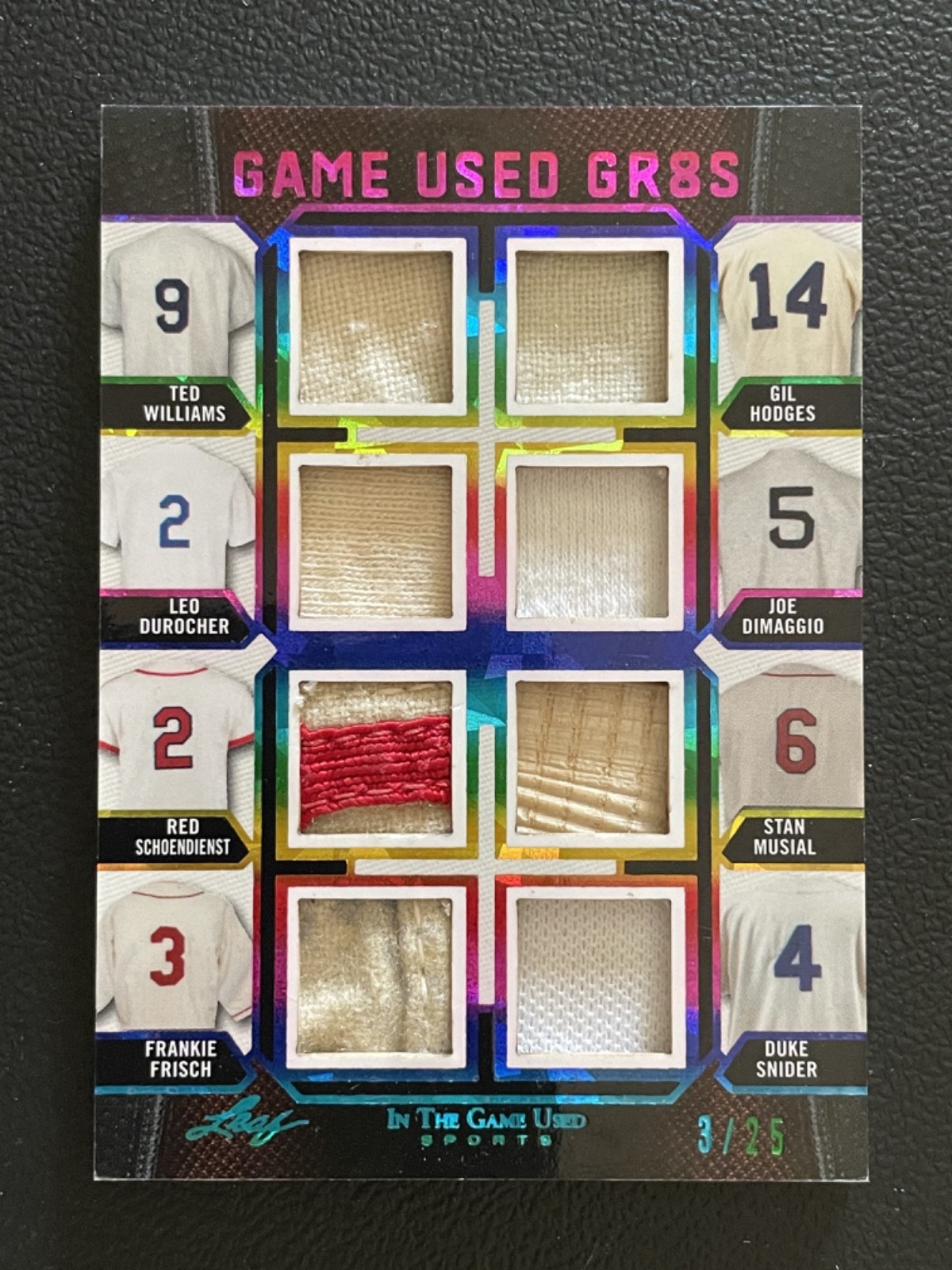 2024 Leaf In The Game Used Gr8s Rainbow Williams Frisch Hodges Jersey /25