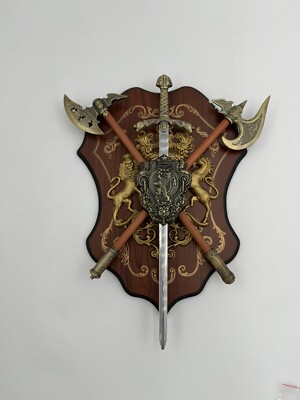 Ancient Roman Sparta Shield Double Axe Sword Wall Decor With Armor Medieval