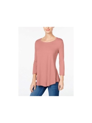 Женский розовый топ с круглым вырезом и рукавом 3/4 из коллекции JM COLLECTION M