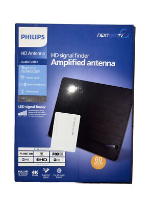 Authenic Philips HD Signal Finder Amplified Antenna 60 Miles Full HD 1080P