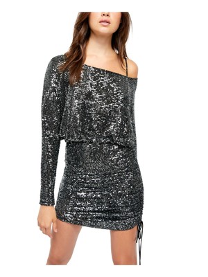 

Женское черное коктейльное мини-платье с асимметричным вырезом и блестками FREE PEOPLE, Черный
