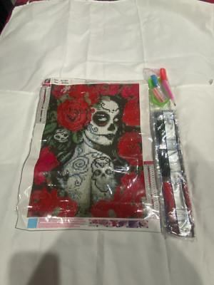 5D DIY Artificial Diamond Wall Art Painting Kit Craft-Red Skull Candy w/Red Rose