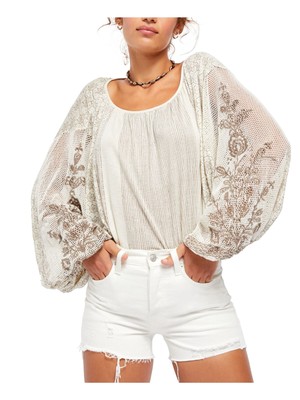 

FREE PEOPLE Женский топ цвета слоновой кости с расклешенными рукавами и круглым вырезом  XS, Цвет слоновой кости