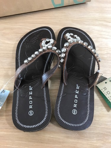 Women’s Roper Crystaline Sandals Sz 6 Brown Thong Flip Flops Sparkle Dressy