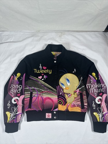 Vintage Tweety Bird JH Designs Bomber Jacket Women’s Medium Heavy Embroidery