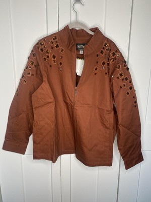 NWT Bob Mackie Wearable Art Cinnamon Jeweled Embellished Denim Jacket women's 2X