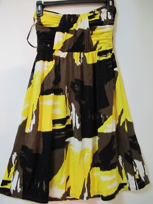 Envi Yellow Brown Abstract Print Ruched Front Tube Dress Size S $69.99 NWT