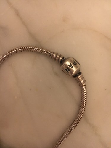 Sterling Silver Pandora Slide Charm Bracelet Baby Carriage Hearts Clasp Glass