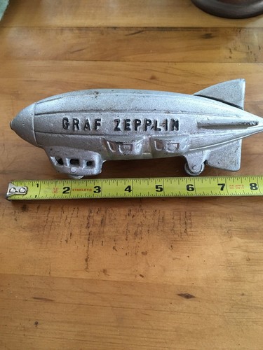 Vintage Cast Iron Graf Zepplin Toy Year Unknown If Reproduction Silver And Black