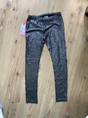 TUMBLE N DRY * Satin Leggings  164 Glanz Optik Schwarz Silber NEU
