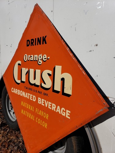 Rare Orange Crush diamond Sign. Painted Metal. Embossed!