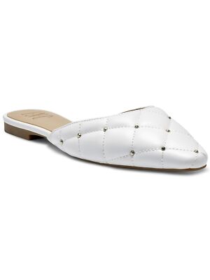 INC Womens White 1/2 Heel Square-Zafira Toe Block Heel Slip On Mules 6 M