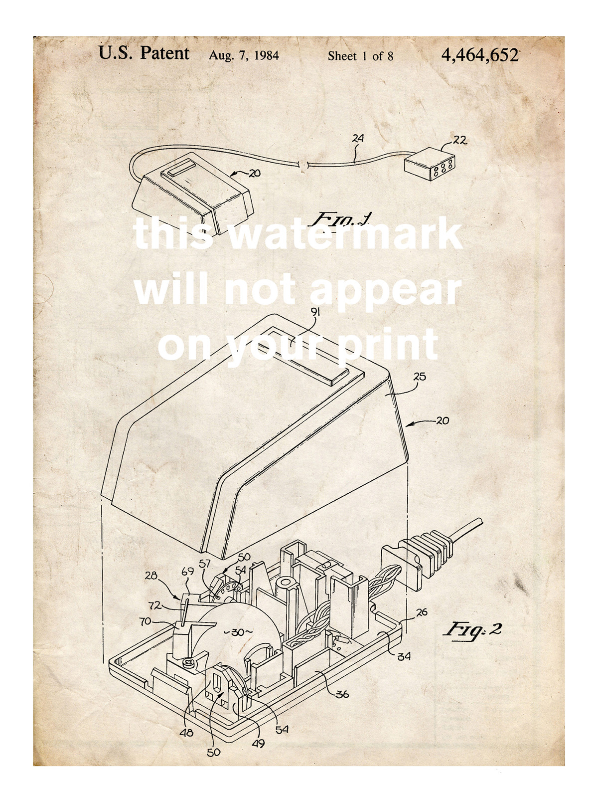 FIRST COMPUTER MOUSE 1984 PATENT 18X24 POSTER APPLE COMPUTER STEVE JOBS unframed